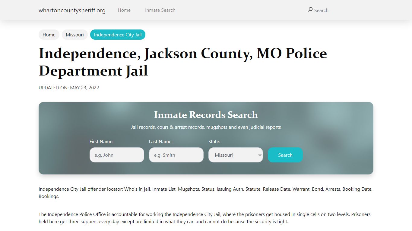 Independence, MO City Jail Inmates, Arrests