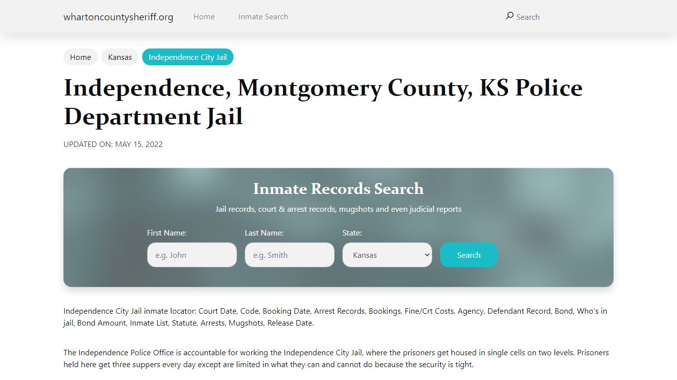 Independence, KS City Jail Inmates, Arrests